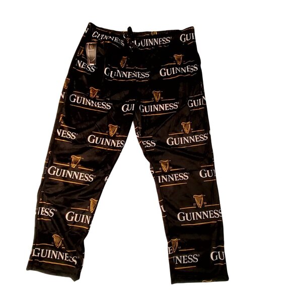 Guinness Other - Guinness Mens Fleece Lounge Pants  Size  XL Black & Gold Print Elastic Waistband